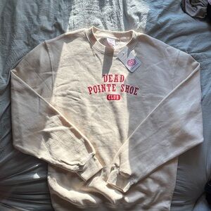 Cream Crewneck Sweater with Red 'Dead Pointe Shoe Club' Graphic